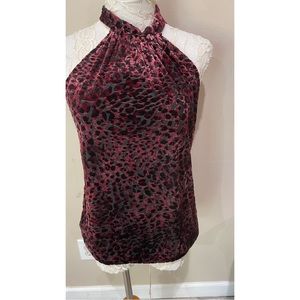 Veronica M. Burgandy Pink Leopard Halter Velvet Blouse Size S